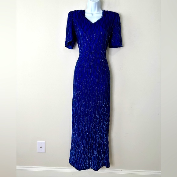 Vintage Beautiful Blue Full Sequin & Beaded Dress By Mark & John Size S - Picture 1 of 11